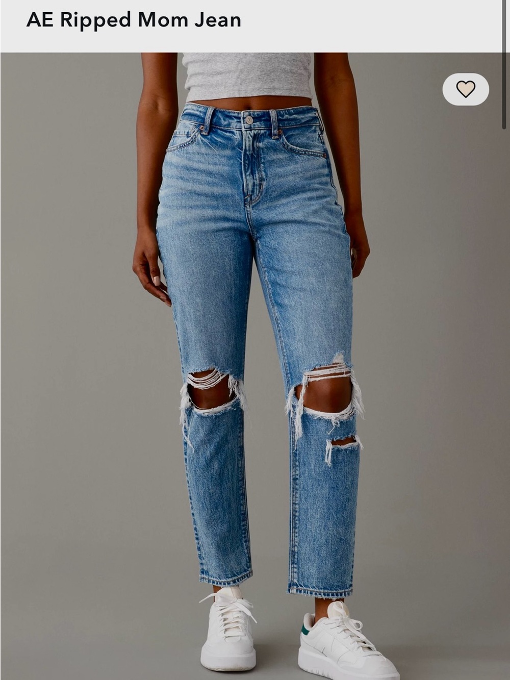 American Eagle Long inseam Light Blue Ripped Strigid Mom jeans
